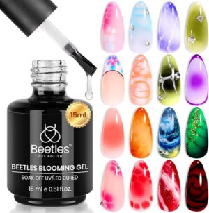 Beetles Blooming Gel 15ml Clear Uv Led Aura Nails Gel Polish for Spreading Effect Marble Natural Stone Watercolor Floral Print Soak off Diy Nail Art Design Manicure Gift for Women